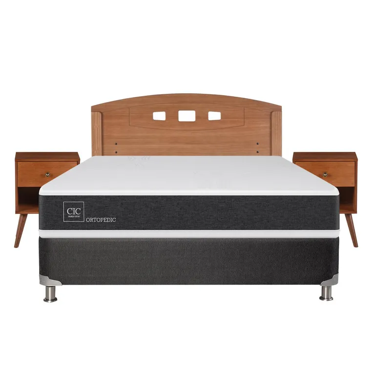 Box Spring New Ortopedic B5 Black 2 Plazas + Muebles