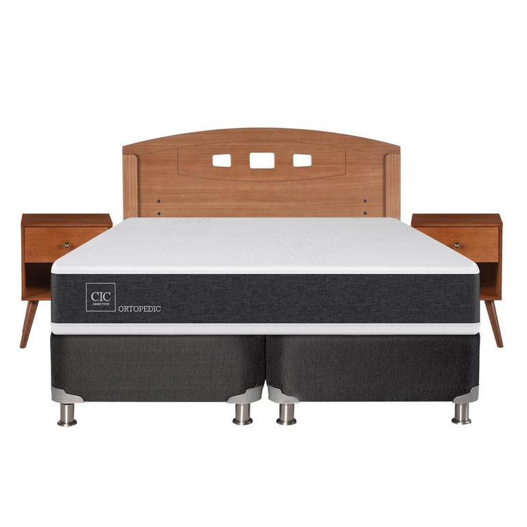 Box Spring New Ortopedic B5 Black 2 Plazas + Muebles
