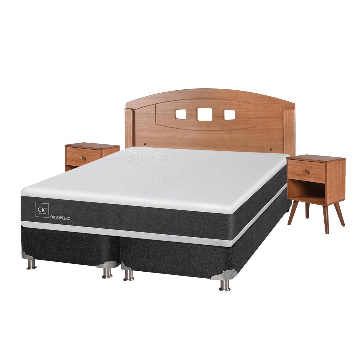CIC - Box spring new ortopedic b5 black 2 plazas + muebles