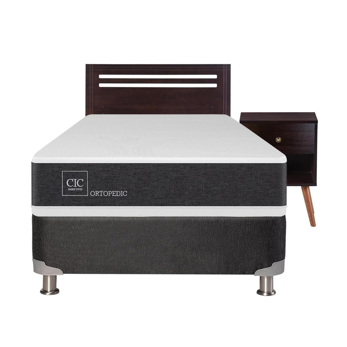 CIC - Box spring new ortopedic b5 black 1.5 plazas + muebles