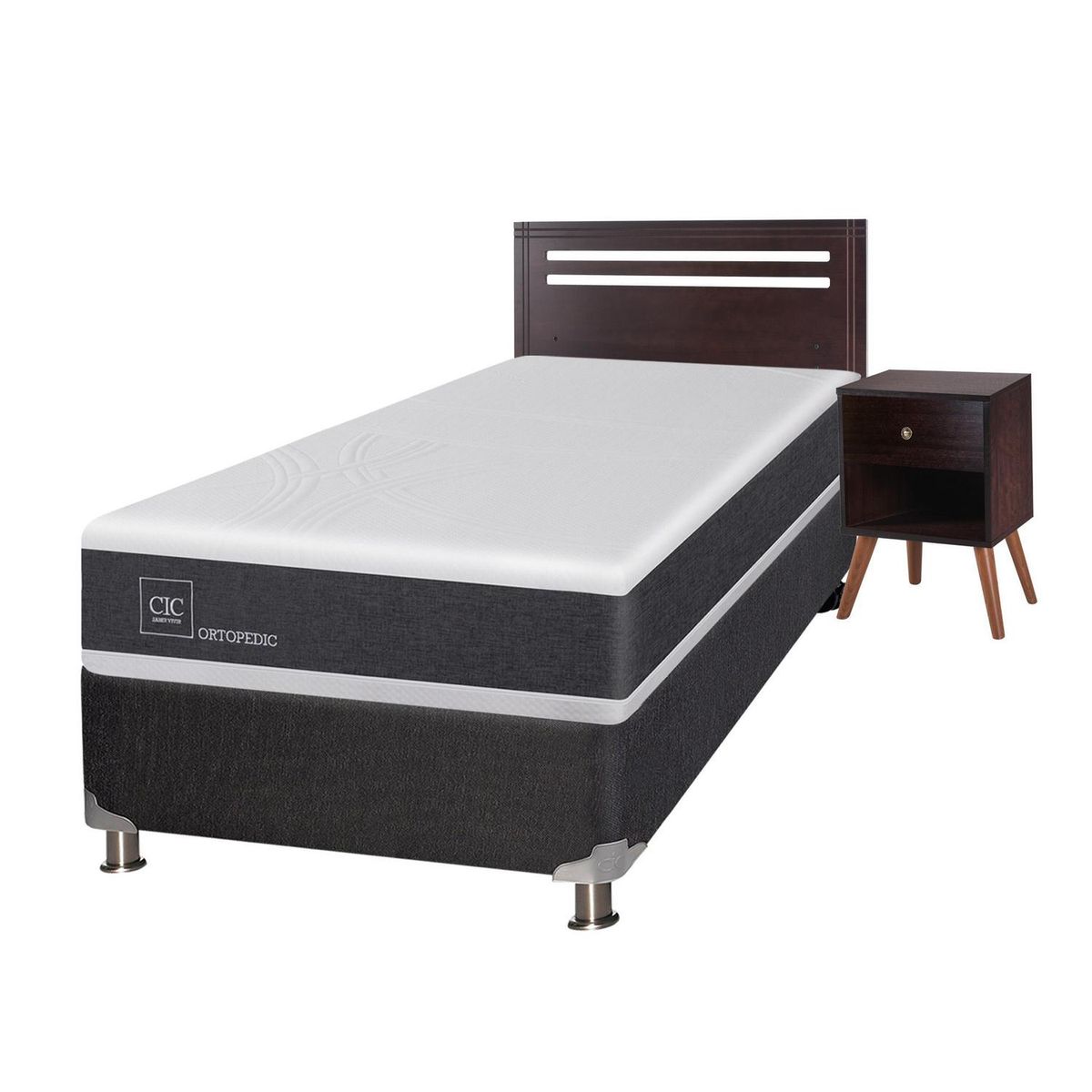 CIC - Box spring new ortopedic b5 black 1.5 plazas + muebles