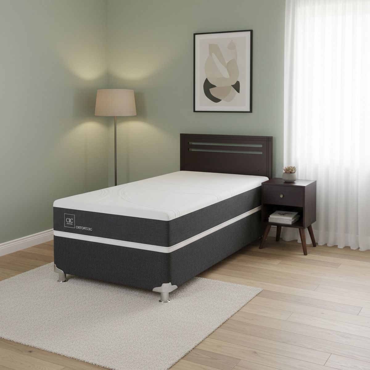 Box Spring New Ortopedic B5 Black 1.5 Plazas + Muebles, marca CIC - Foto Principal