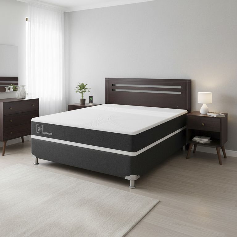 Box Spring New Ortopedic B5 Black 2 Plazas + Muebles