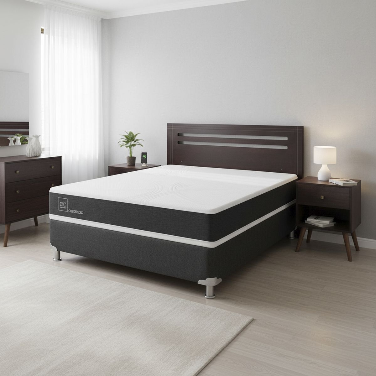 CIC - Box Spring New Ortopedic B5 Black 2 Plazas + Muebles