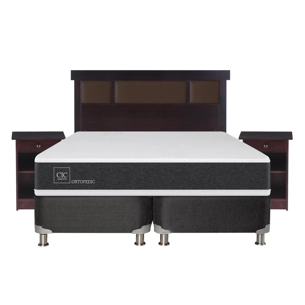 CIC - Box spring new ortopedic b5 black 2 plazas + muebles