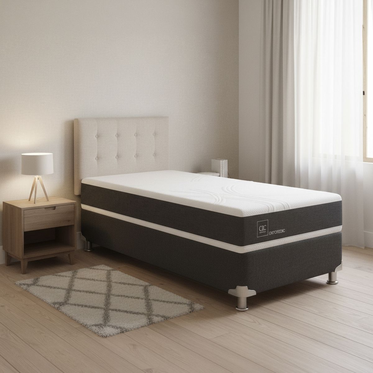 CIC - Box Spring New Ortopedic B5 Black 1.5P Respaldo