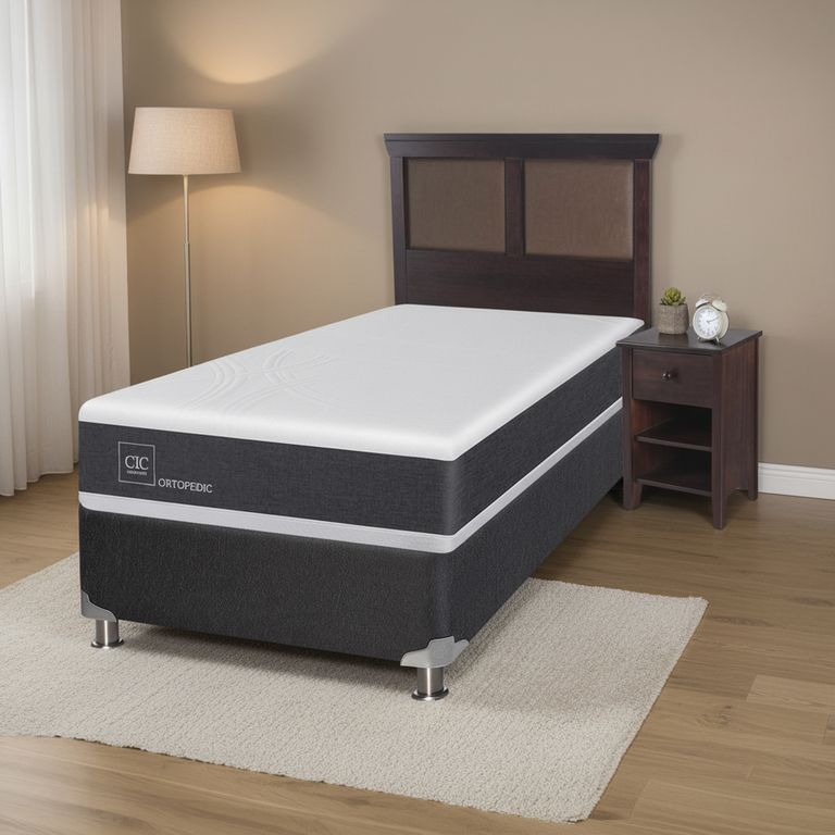 CIC Box Spring New Ortopedic B5 Bk 1.5 Plazas + Muebles
