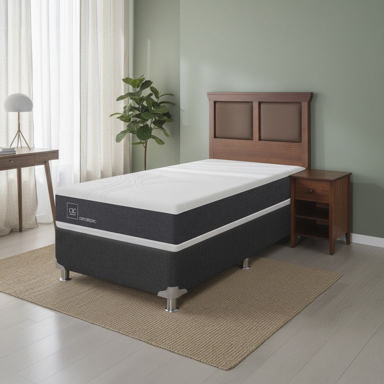 CIC Box Spring New Ortopedic B5 Black 1.5 Plazas + Muebles