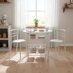 CASA BONITA - Comedor Auxiliar 2 Sillas Mesa Redonda 80x53x74 cm Blanco
