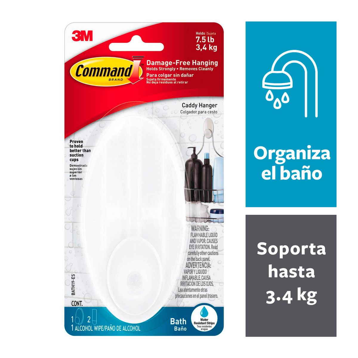 COMMAND - Gancho para Toalla con Tiras Impermeables grande blanco