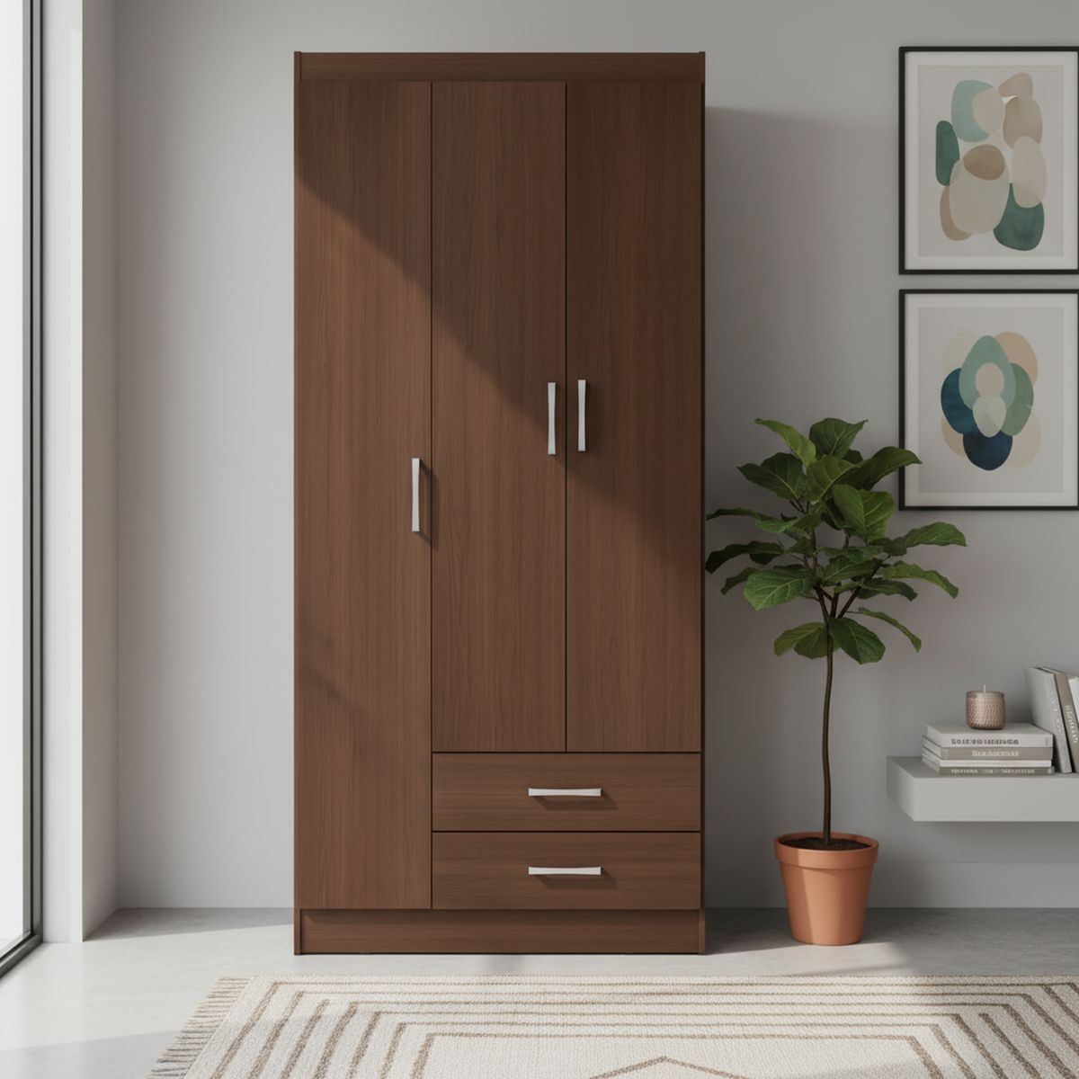 CASA BONITA - Clóset 3 Puerta(s) 2 Cajón(es) 1 Repisa(s) 83x183x47 cm Nogal