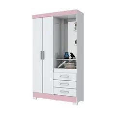 HOME MOBILI - Clóset 2 Puerta(s) 3 Cajone(s) 5 Repisa(s) 110x200x47 cm Blanco/Rosado