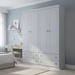 HOME MOBILI - Clóset 4 Puerta(s) 4 Cajón(es) 5 Repisa(s) 159x221x47 cm Blanco