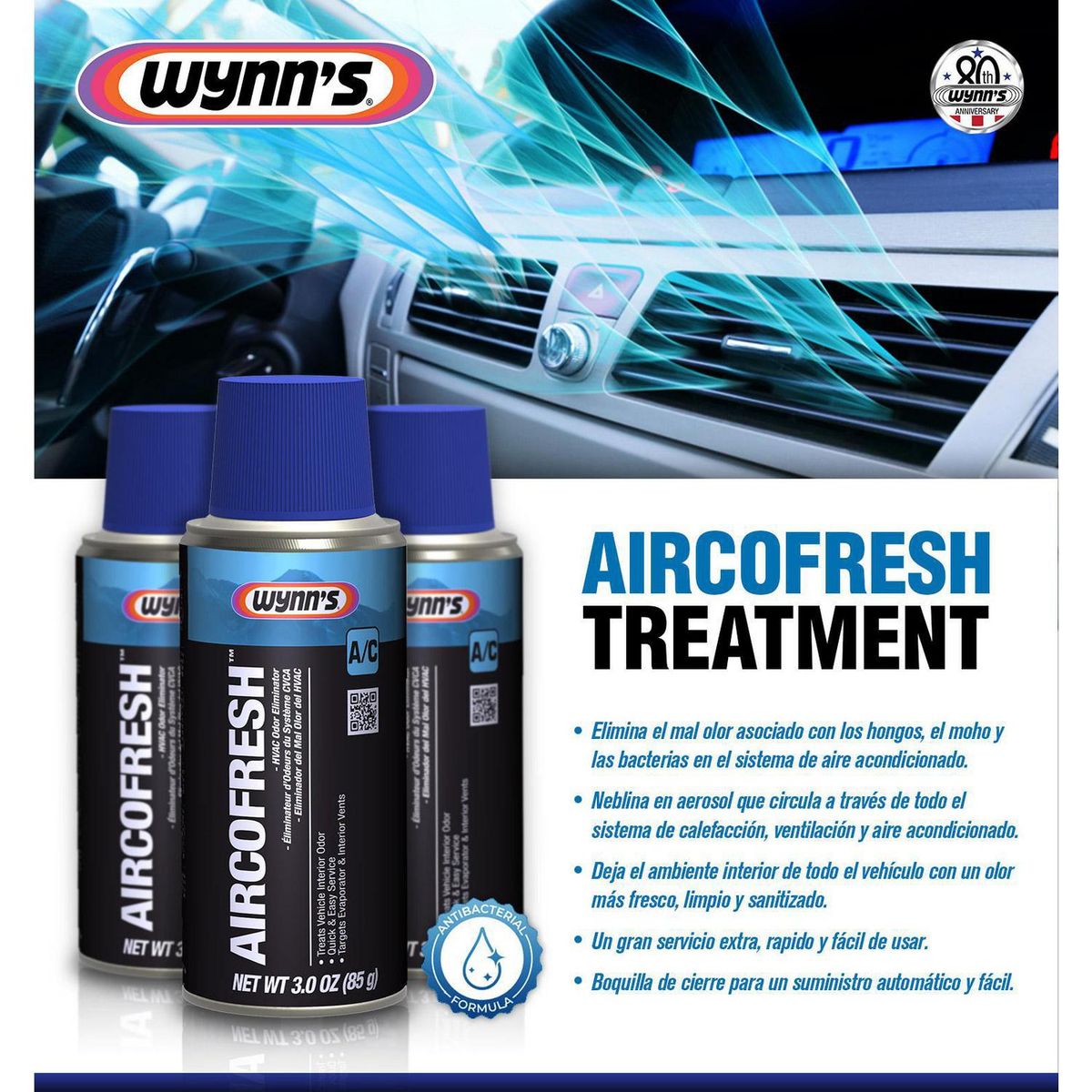 WYNNS - Sanitizador Cabina Wynns Aircofresh Limpiador Desinfectante 156 gr