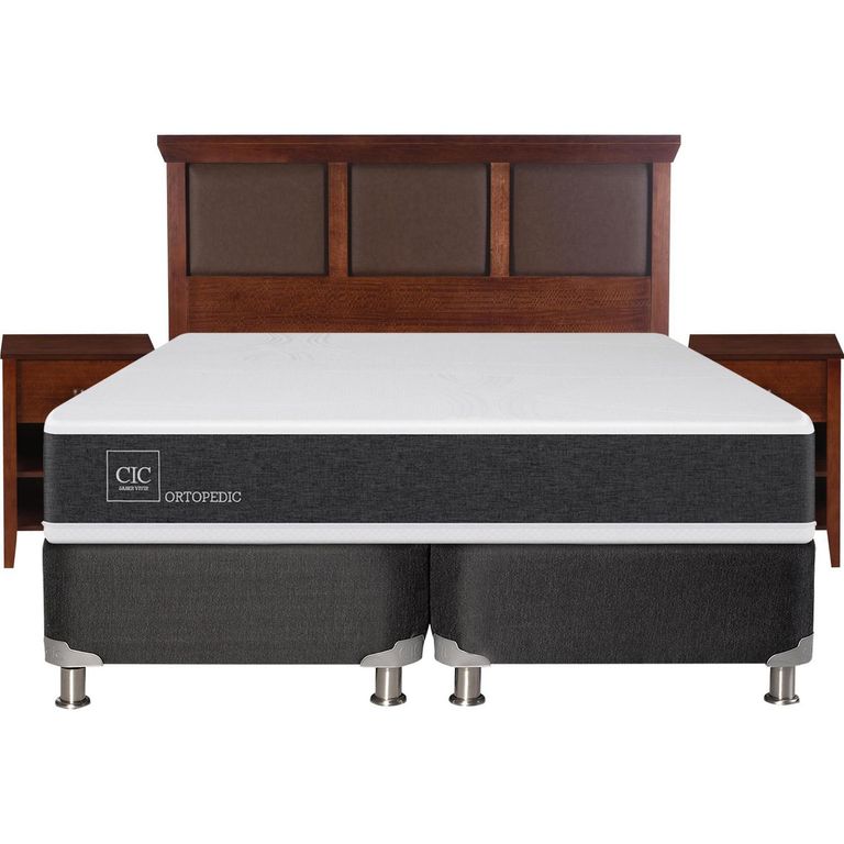 Box Spring New Ortopedic B5 Black 2 Plazas + Muebles