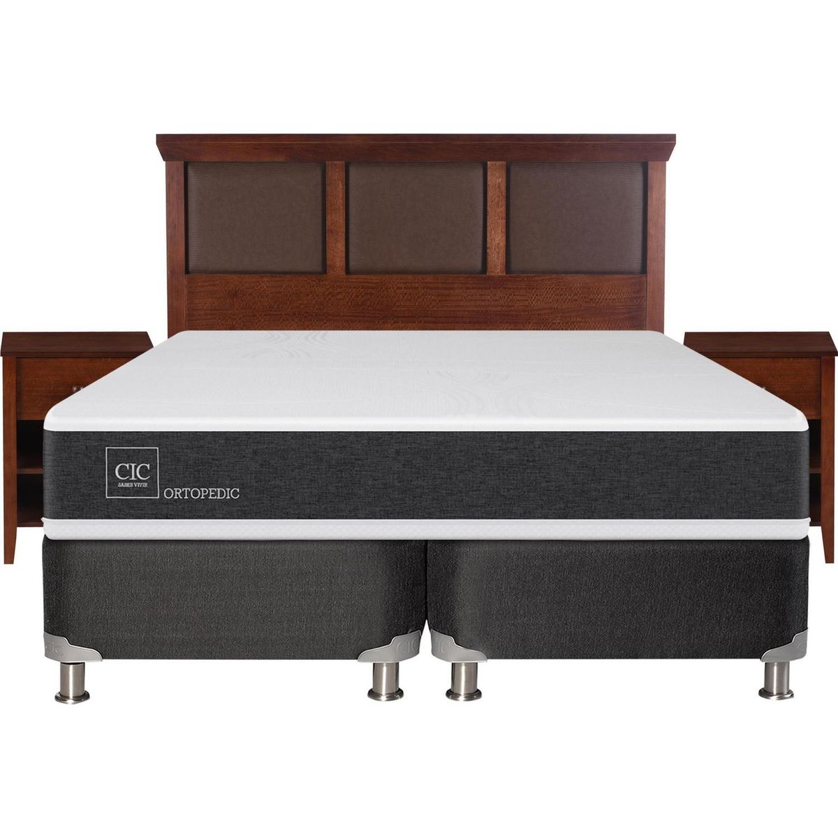 CIC - Box spring new ortopedic b5 black 2 plazas + muebles