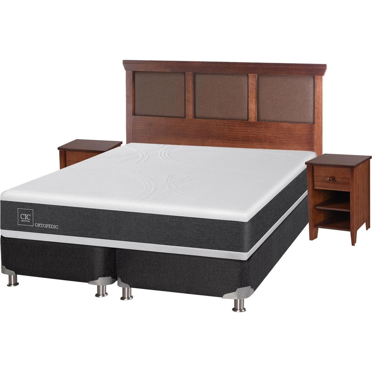 CIC - Box spring new ortopedic b5 black 2 plazas + muebles