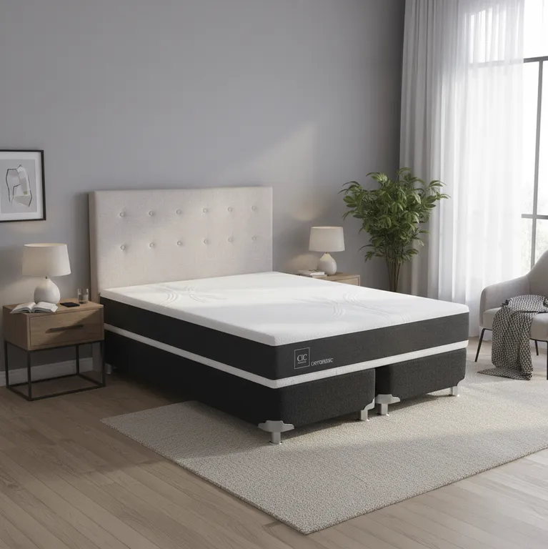 Box Spring New Ortopedic B5 Black 2 Plazas + Respaldo