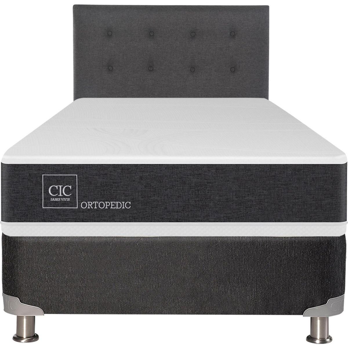CIC - Box spring new ortopedic b5 black 1.5 plazas + respaldo