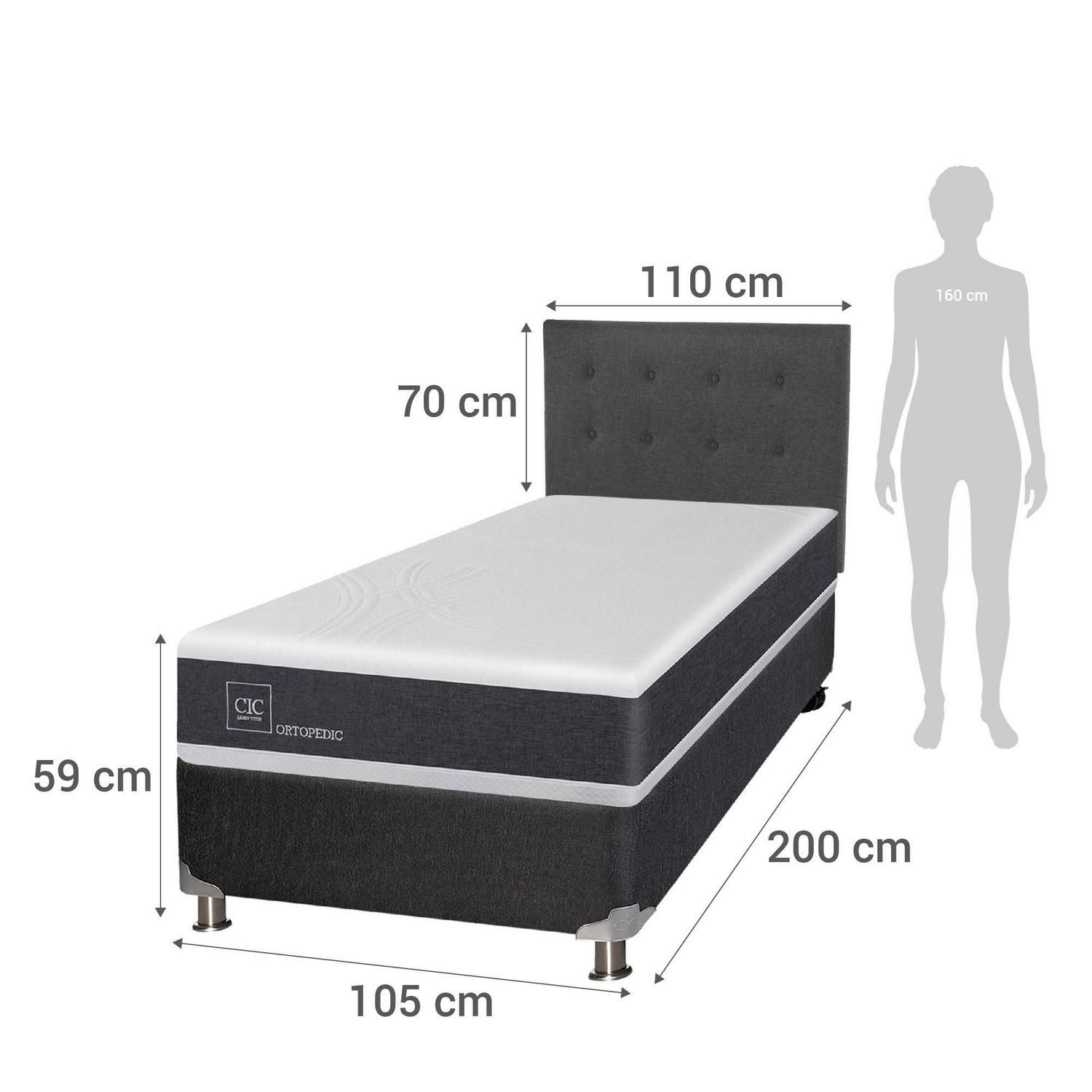 CIC Box Spring New Ortopedic B5 Black 1.5 Plazas + Respaldo