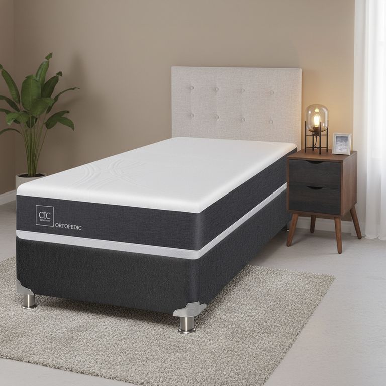 Box Spring New Ortopedic B5 Black 1.5 Plazas + Muebles
