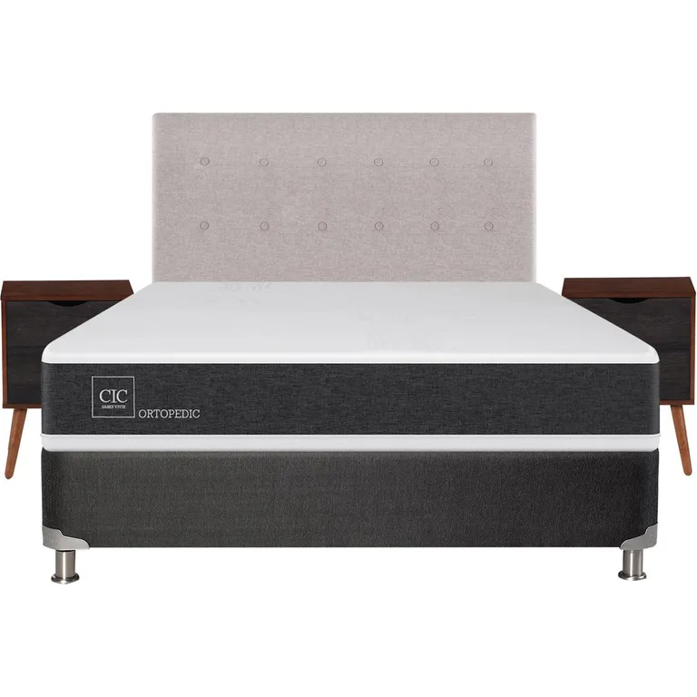 Box Spring New Ortopedic B5 Black 2 Plazas + Muebles