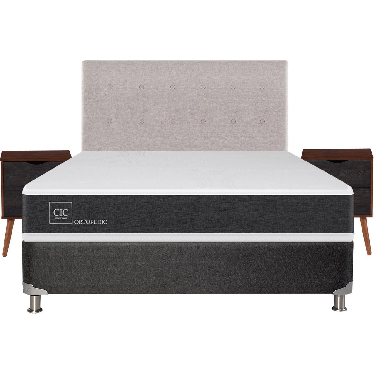 CIC - Box spring new ortopedic b5 black 2 plazas + muebles