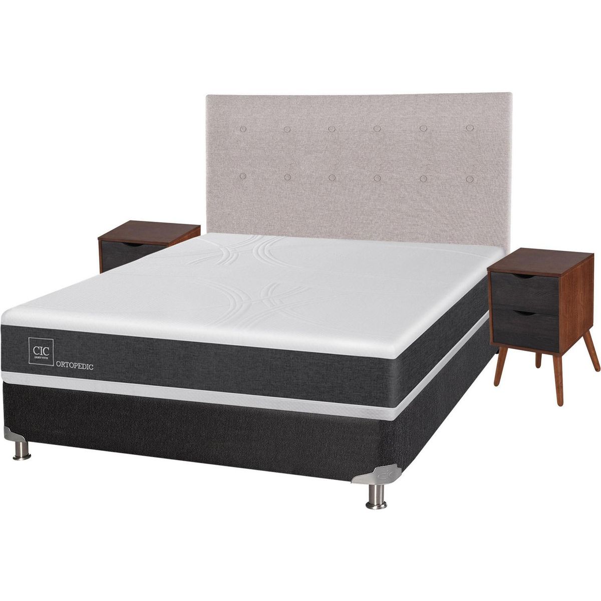 CIC - Box spring new ortopedic b5 black 2 plazas + muebles