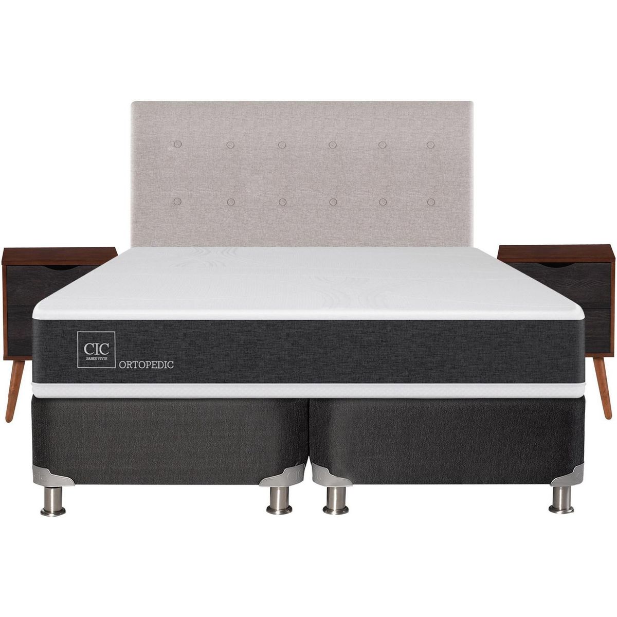 CIC - Box spring new ortopedic b5 black 2 plazas + muebles