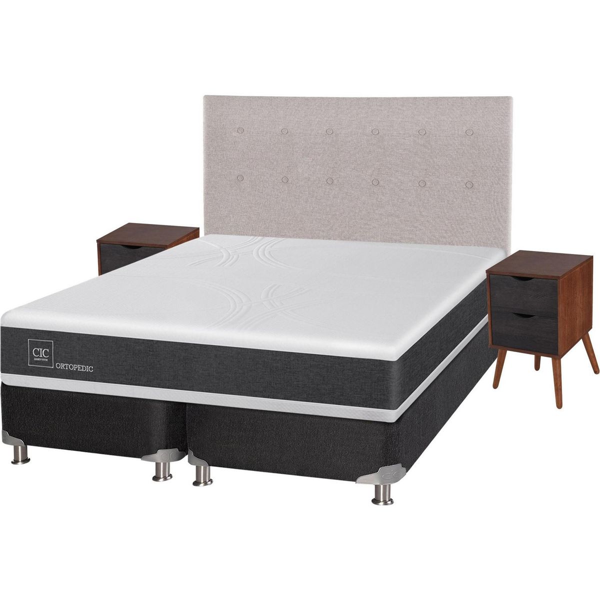 CIC - Box spring new ortopedic b5 black 2 plazas + muebles
