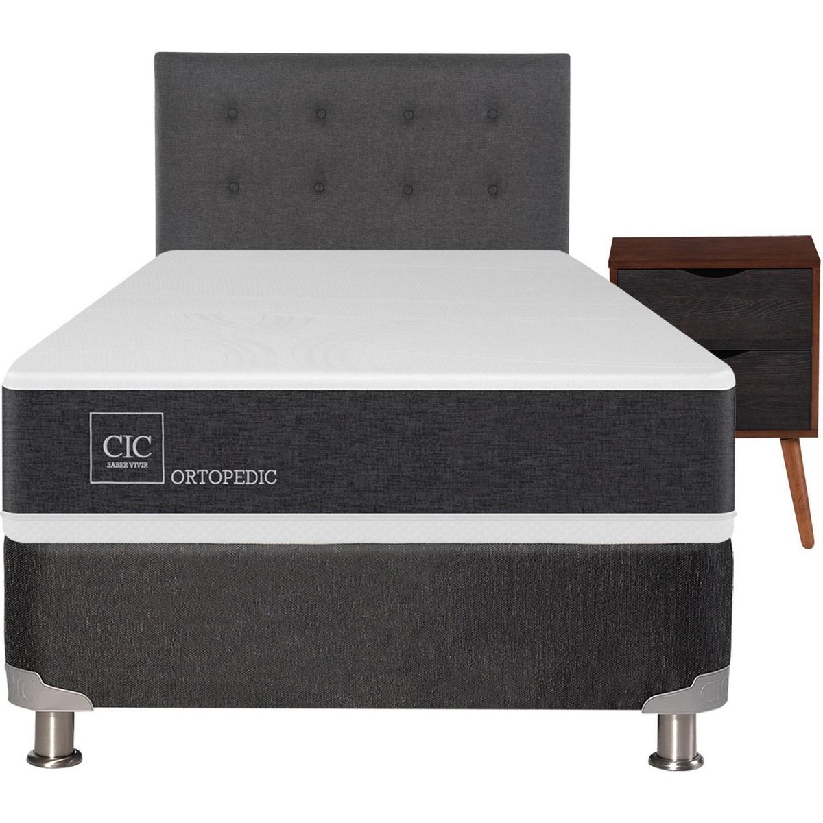 CIC - Box Spring New Ortopedic B5 Black 1.5 Plazas + Muebles