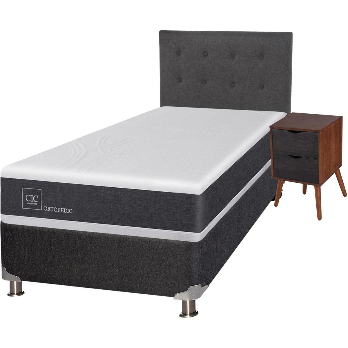 CIC - Box Spring New Ortopedic B5 Black 1.5 Plazas + Muebles