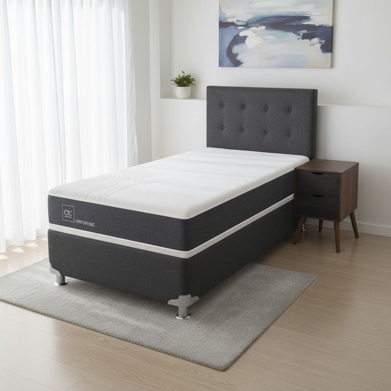 Box Spring New Ortopedic B5 Black 1.5 Plazas + Muebles