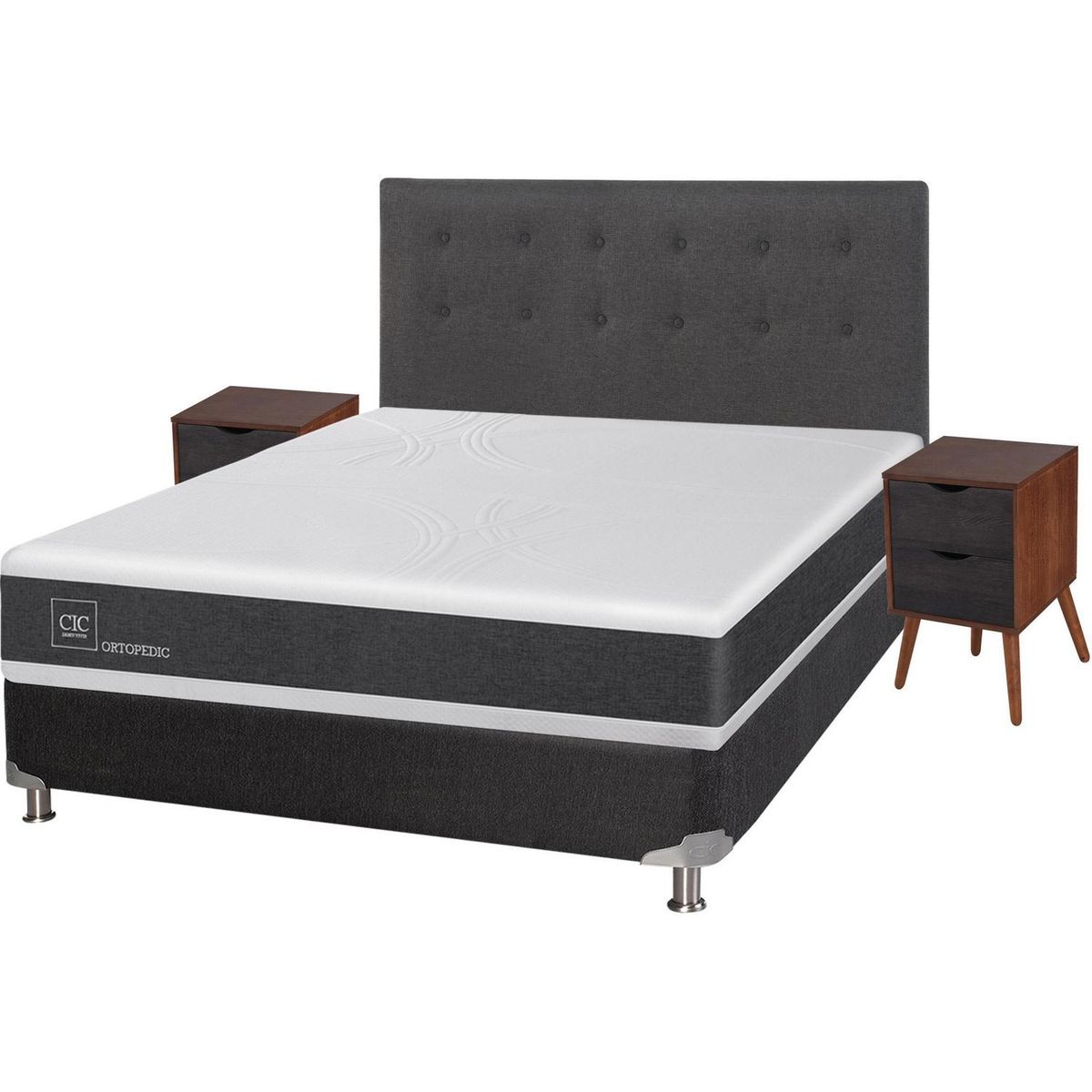 CIC - Box spring new ortopedic b5 black 2 plazas + muebles