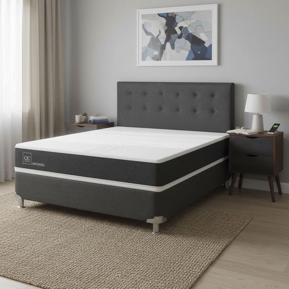 CIC - Box Spring New Ortopedic B5 Black 2 Plazas + Muebles