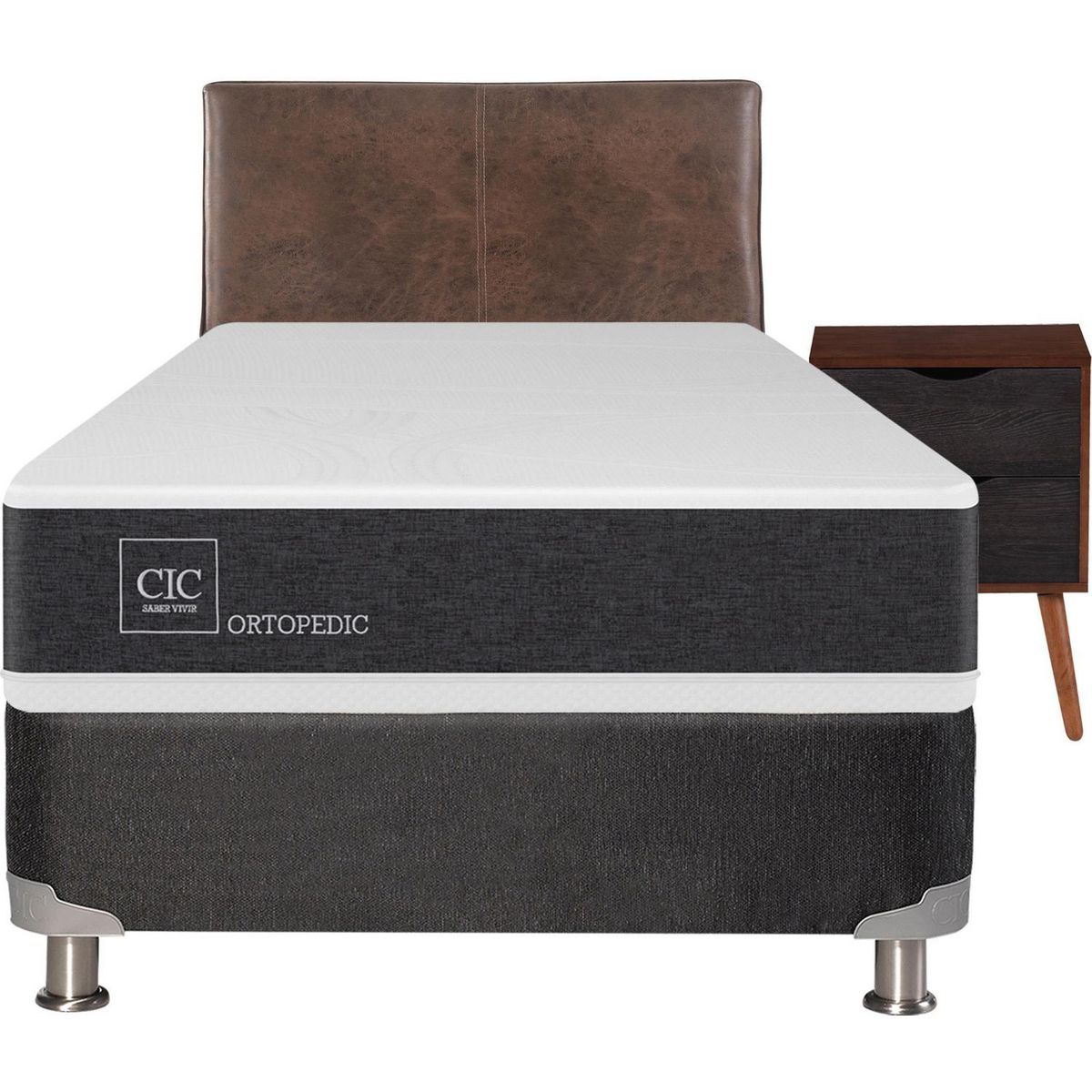 CIC - Box Spring New Ortopedic B5 Black 1.5 Plazas + Muebles