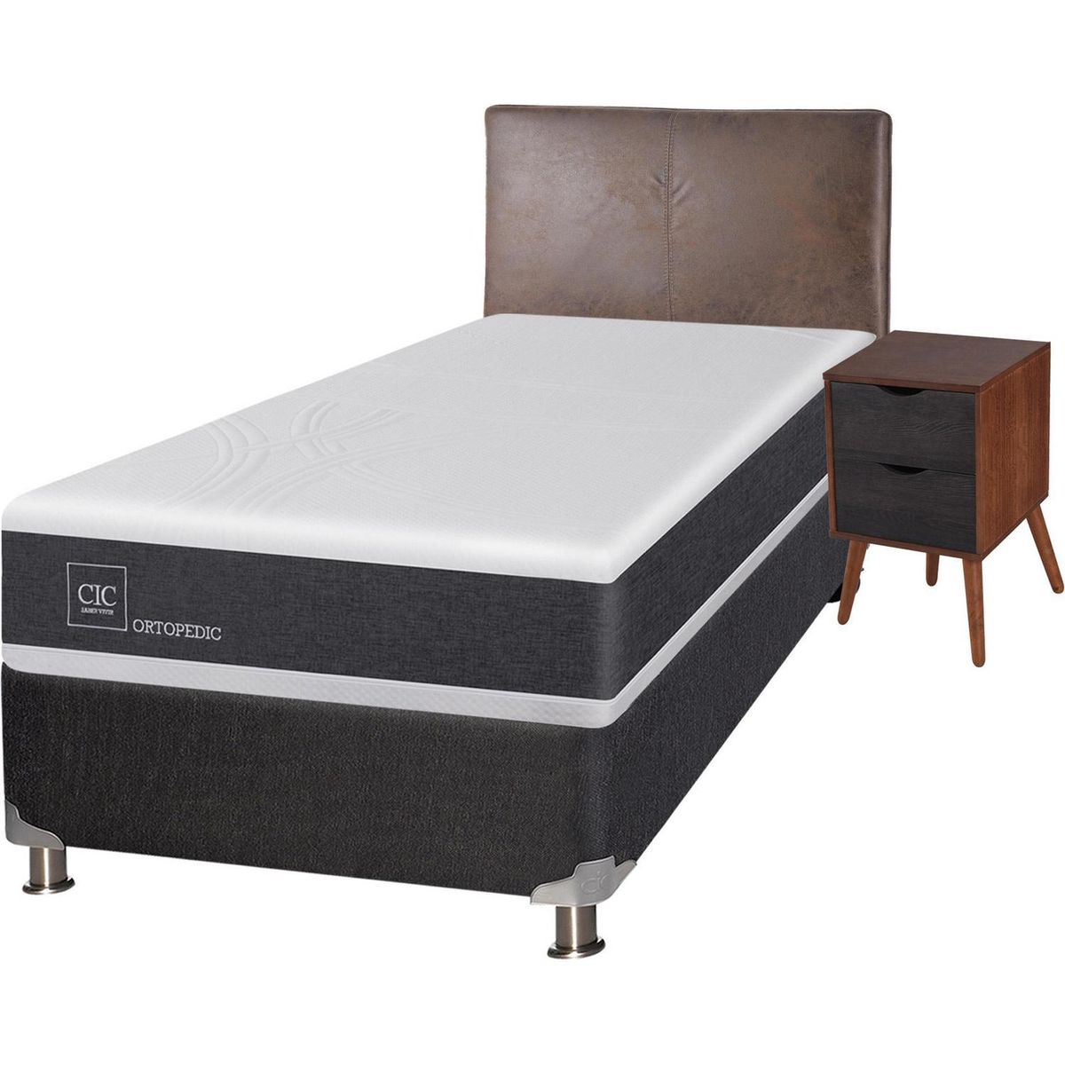 CIC - Box Spring New Ortopedic B5 Black 1.5 Plazas + Muebles