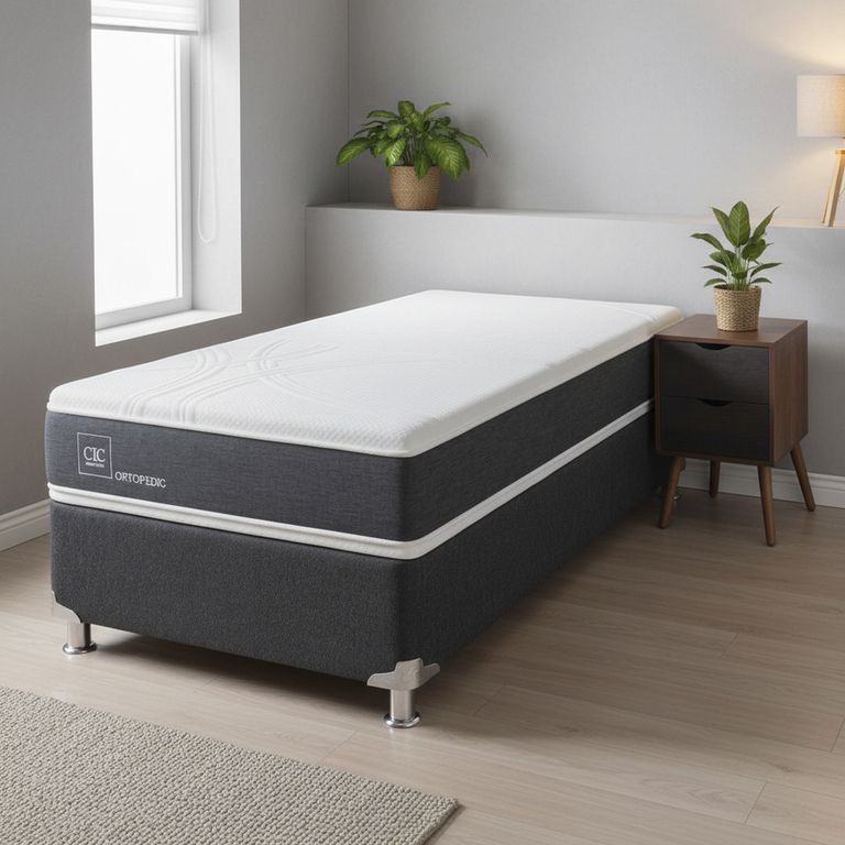 Box Spring New Ortopedic B5 Black 1.5 Plazas + Muebles