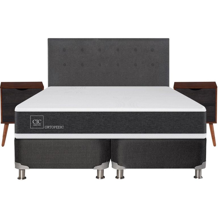 Box Spring New Ortopedic B5 Black 2 Plazas + Muebles