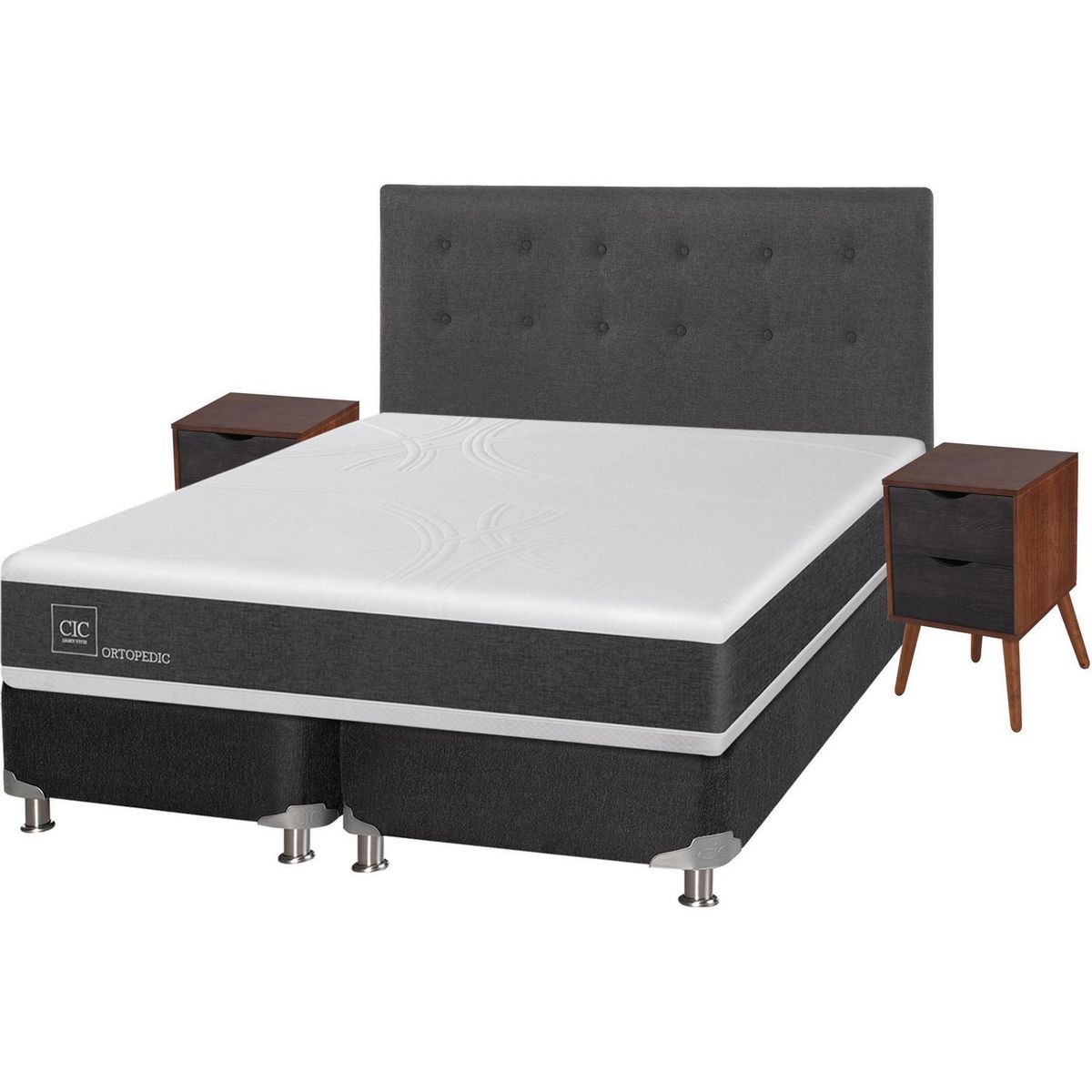 CIC - Box spring new ortopedic b5 black 2 plazas + muebles