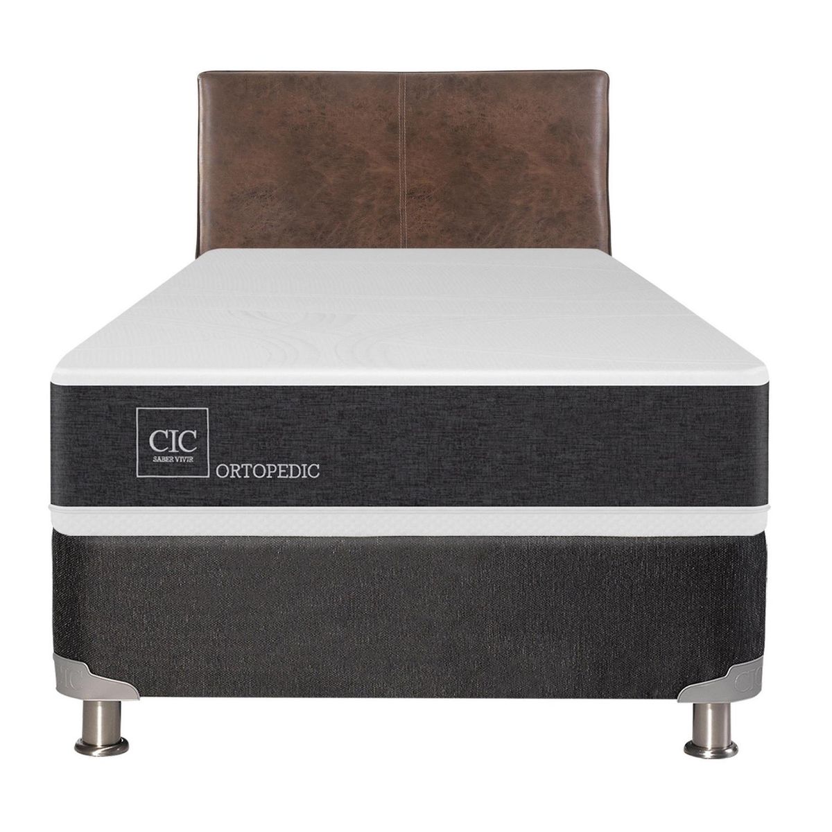 CIC - Box spring new ortopedic b5 black 1.5 plazas + respaldo