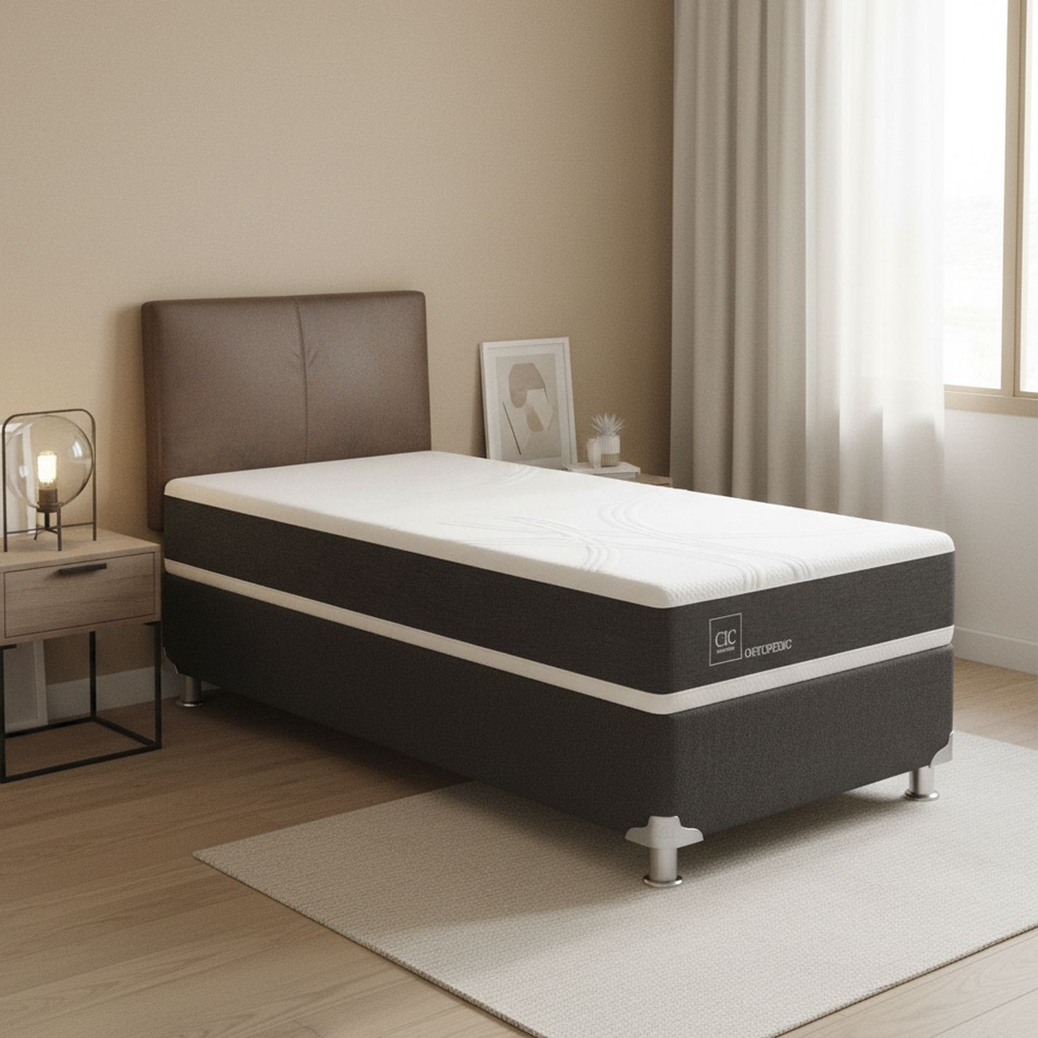 CIC Box Spring New Ortopedic B5 Black 1.5 Plazas + Respaldo