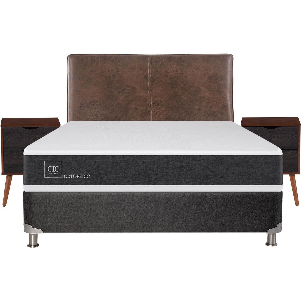 CIC - Box spring new ortopedic b5 black 2 plazas + muebles