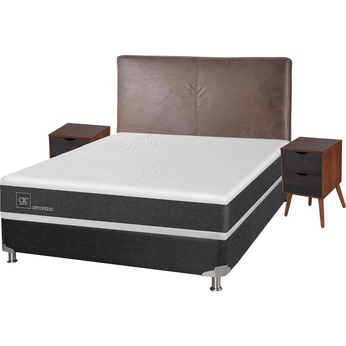 CIC - Box spring new ortopedic b5 black 2 plazas + muebles