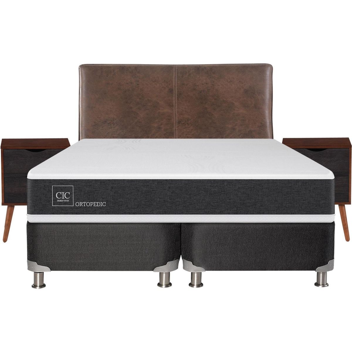 CIC - Box spring new ortopedic b5 black 2 plazas + muebles