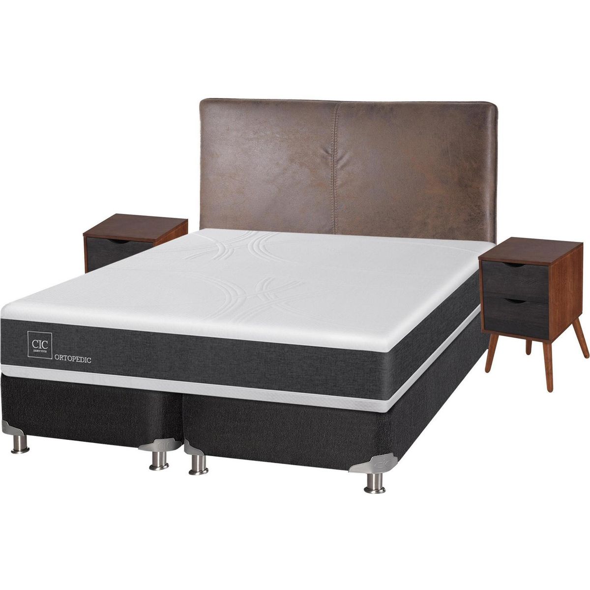 CIC - Box spring new ortopedic b5 black 2 plazas + muebles