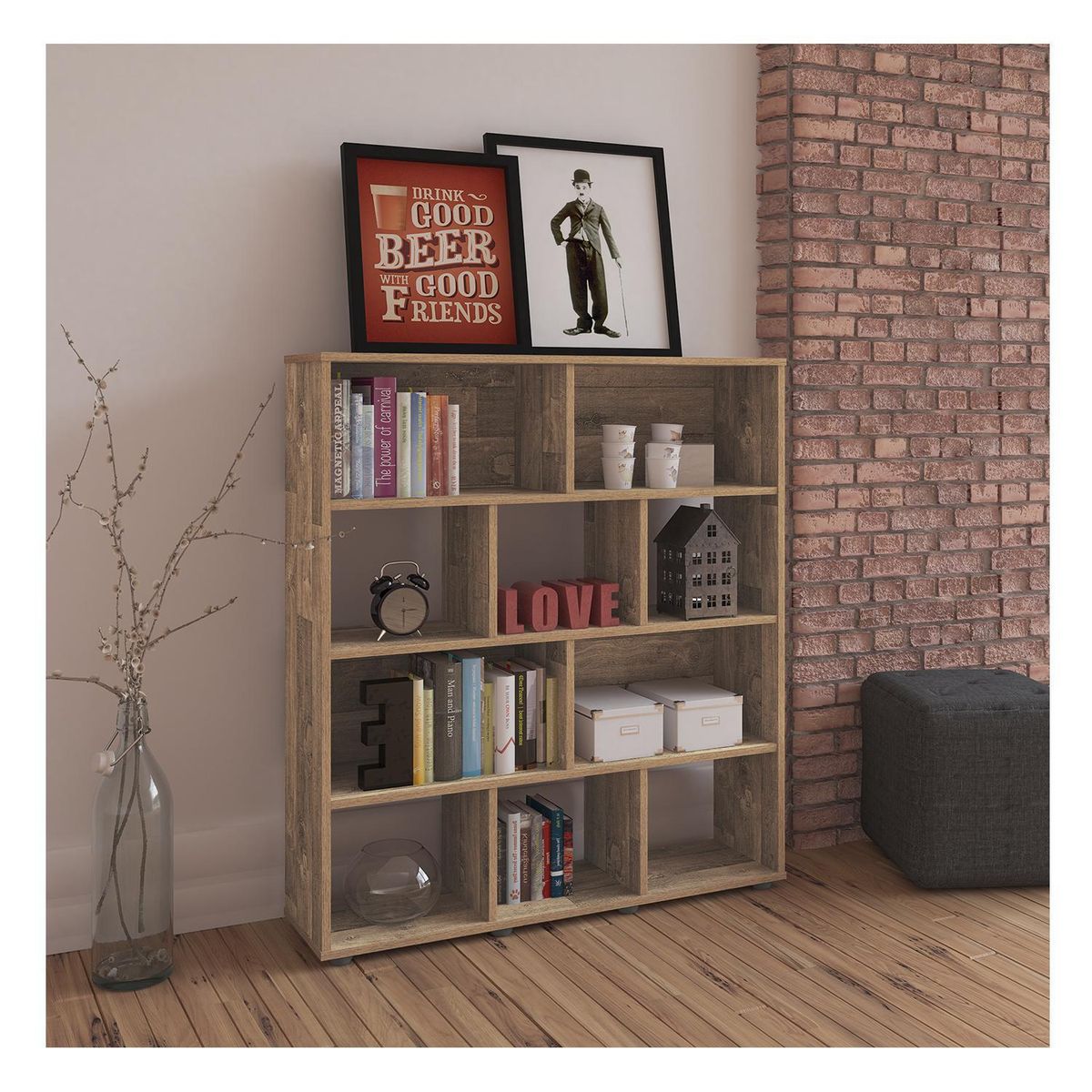 RODLER - Librero Booker MDF 10 Nivel(es) 25x109x25 cm Café