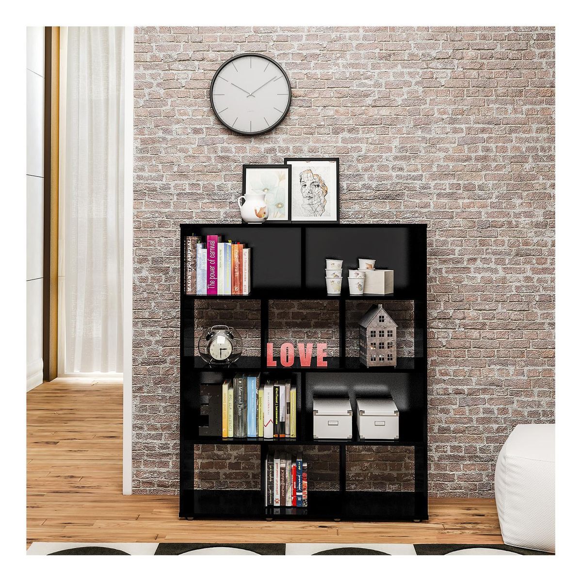 RODLER - Librero Booker MDF 10 Nivel(es) 91x109x25 cm Negro