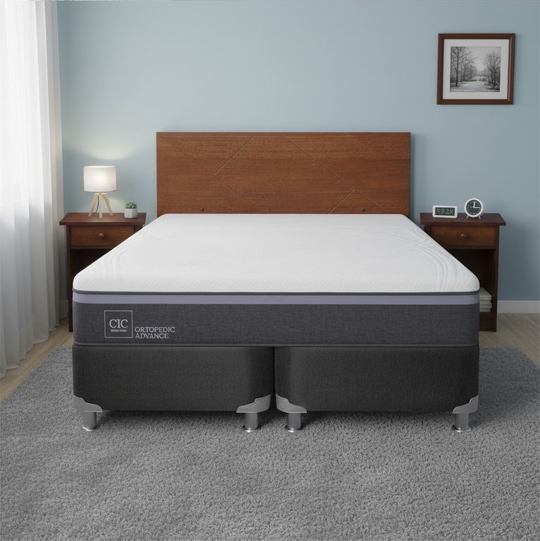 Box Spring Ortopedic Advance B5 Black 2 Plazas + Muebles