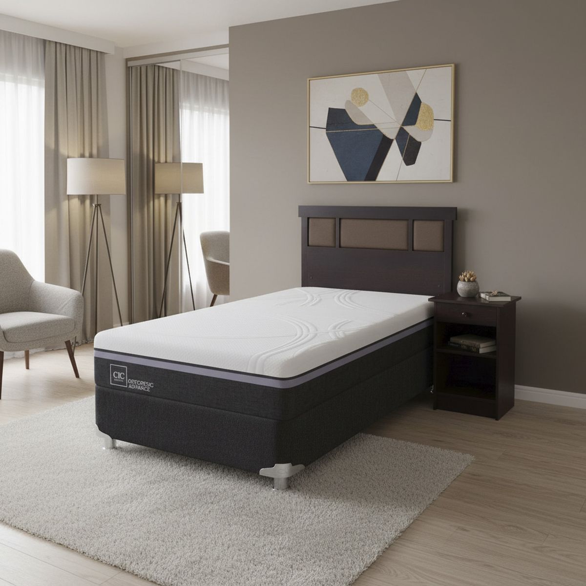 CIC - Box Spring Ortopedic Advance B5 Black 1.5 Plazas + Muebles